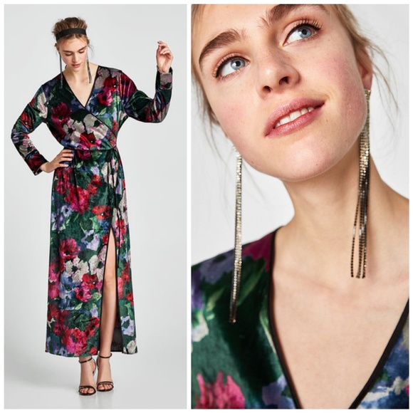 NWT, Zara, Floral Printed Velvet Kimono Dress - Picture 3 of 4